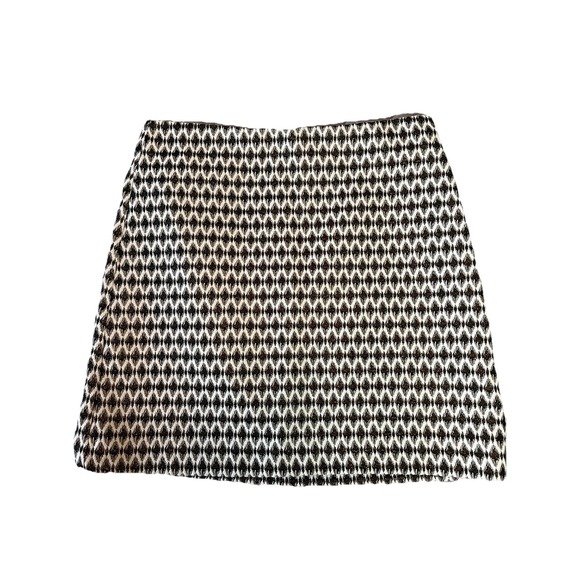 Ann Taylor Loft Skirt Women 12 Black White Metallic Ikat Print Gold Exposed Zip - Picture 1 of 8
